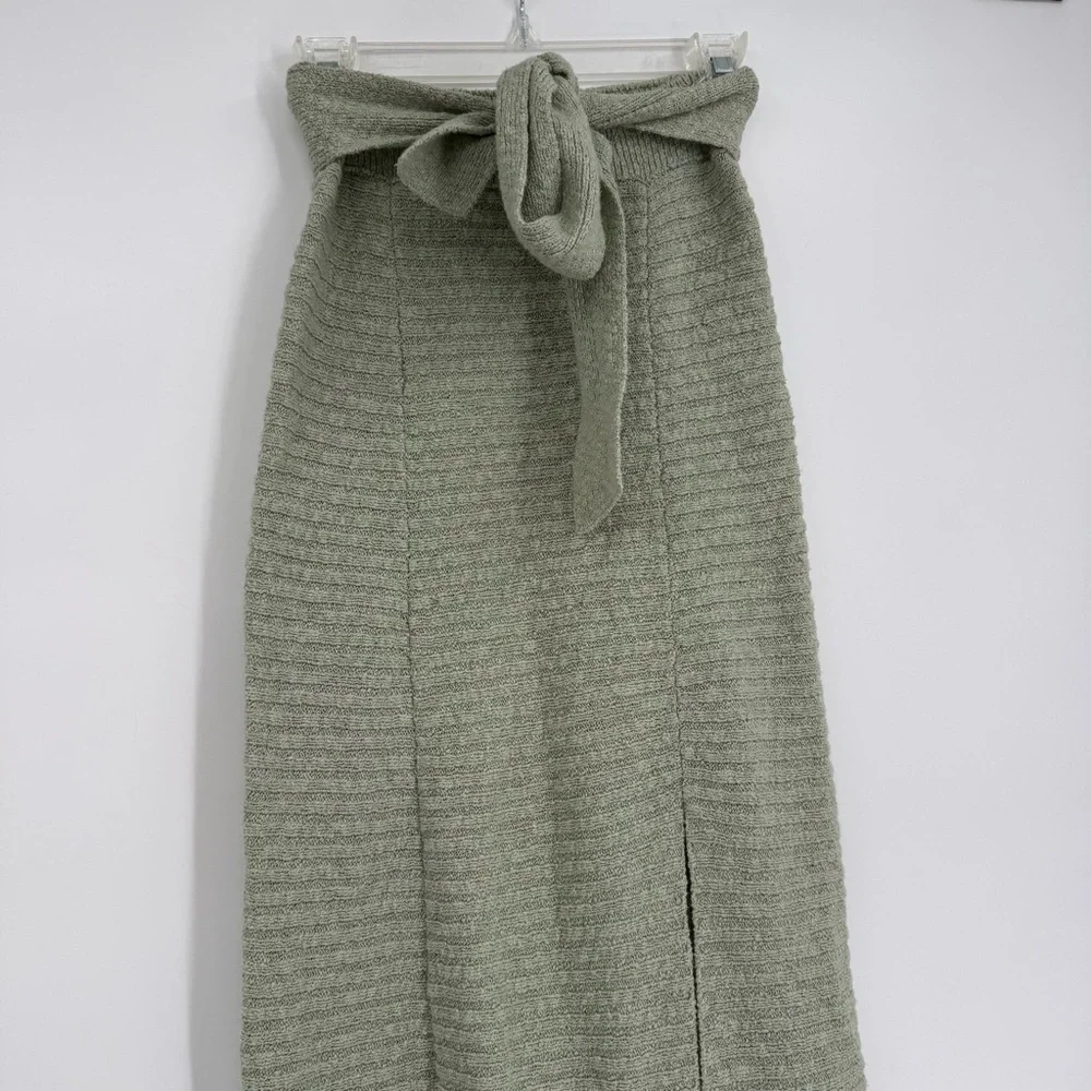 Free People Claudia Green Knit Belted Blanket Skirt Size XS Slit Rib-Knit Maxi - Picture 7 of 11